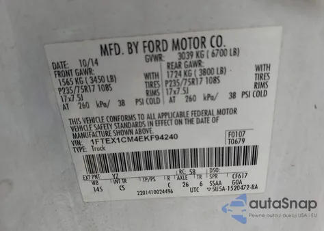 2014 Ford F150 Xl z USA, uszkodzony, nr VIN 1FTEX1CM4EKF94240